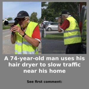 A 74-year-old man uses his hair dryer to slow traffic near his home