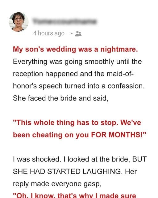 What the bride prepared for my son and my reaction to it is below